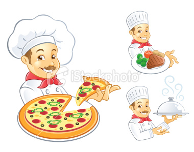 stock-illustration-14973118-food-chef-holding-pizza-steak-dinner-and-serving-tray